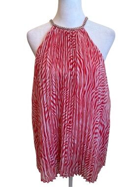 New XL Michael Kors Pleated Chiffon Chain Link Halter Neck Sleeveless Top